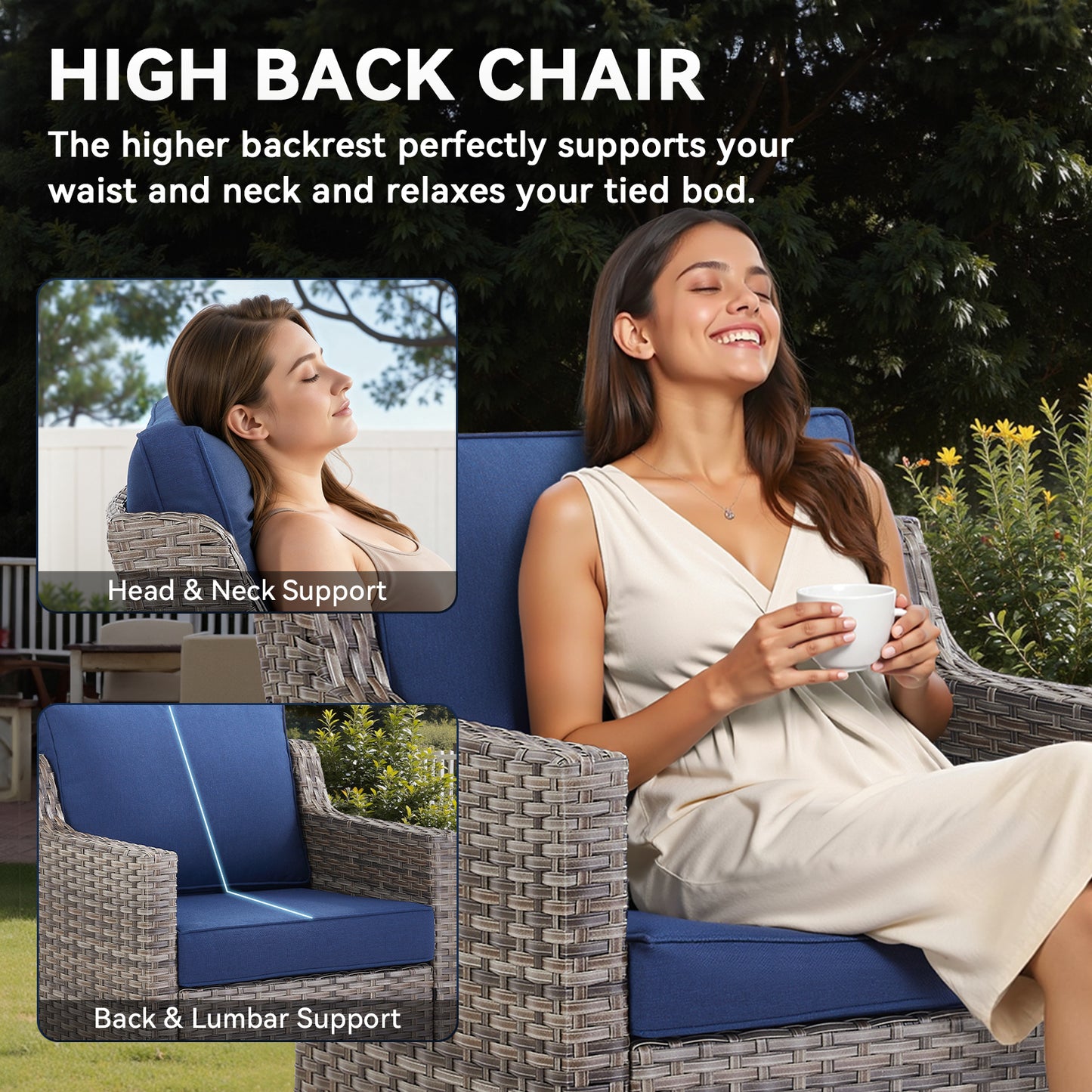 Outdoor Swivel Chair Set (5 Pcs): 2 Glider Chairs, Ottoman Pair & Glass Accent Table, FG Series