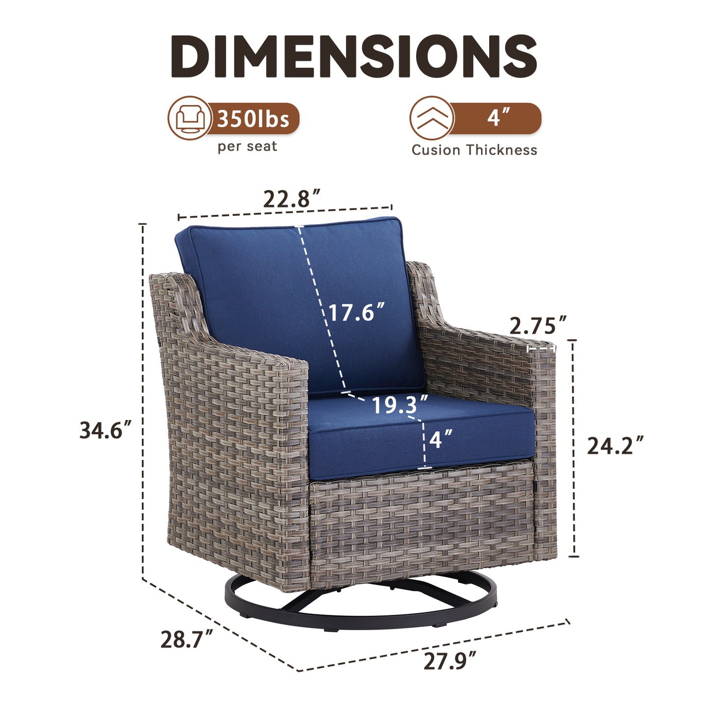 FG Series: 4-Piece Set of High-Back Swivel Rocker Chairs — PE Wicker with Padded Cushions, FG Series