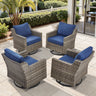 Belord FG Series 4-piece patio set with high-back swivel wicker rocker chairs and padded cushions, perfect for outdoor conversations.