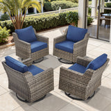Belord FG Series 4-piece patio set with high-back swivel wicker rocker chairs and padded cushions, perfect for outdoor conversations.