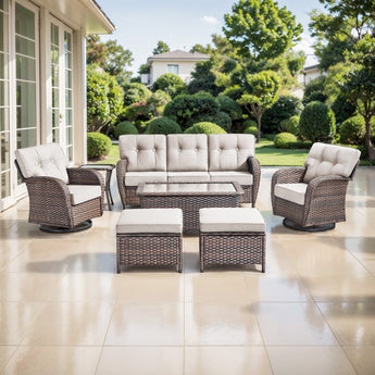 7-Piece Patio Furniture Set with Rocking Swivel Chairs, Ottomans & Coffee Table, High-Back Seating with 5'' Cushions, T Series