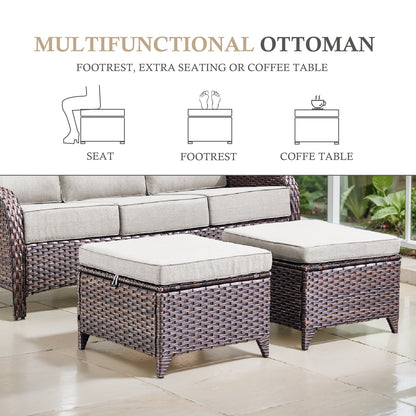 9PC Luxury Outdoor Wicker Sofa Set with Rocking Swivel Chairs, Ottomans & Coffee Table, Deep Seating with 5'' Cushions, T Series