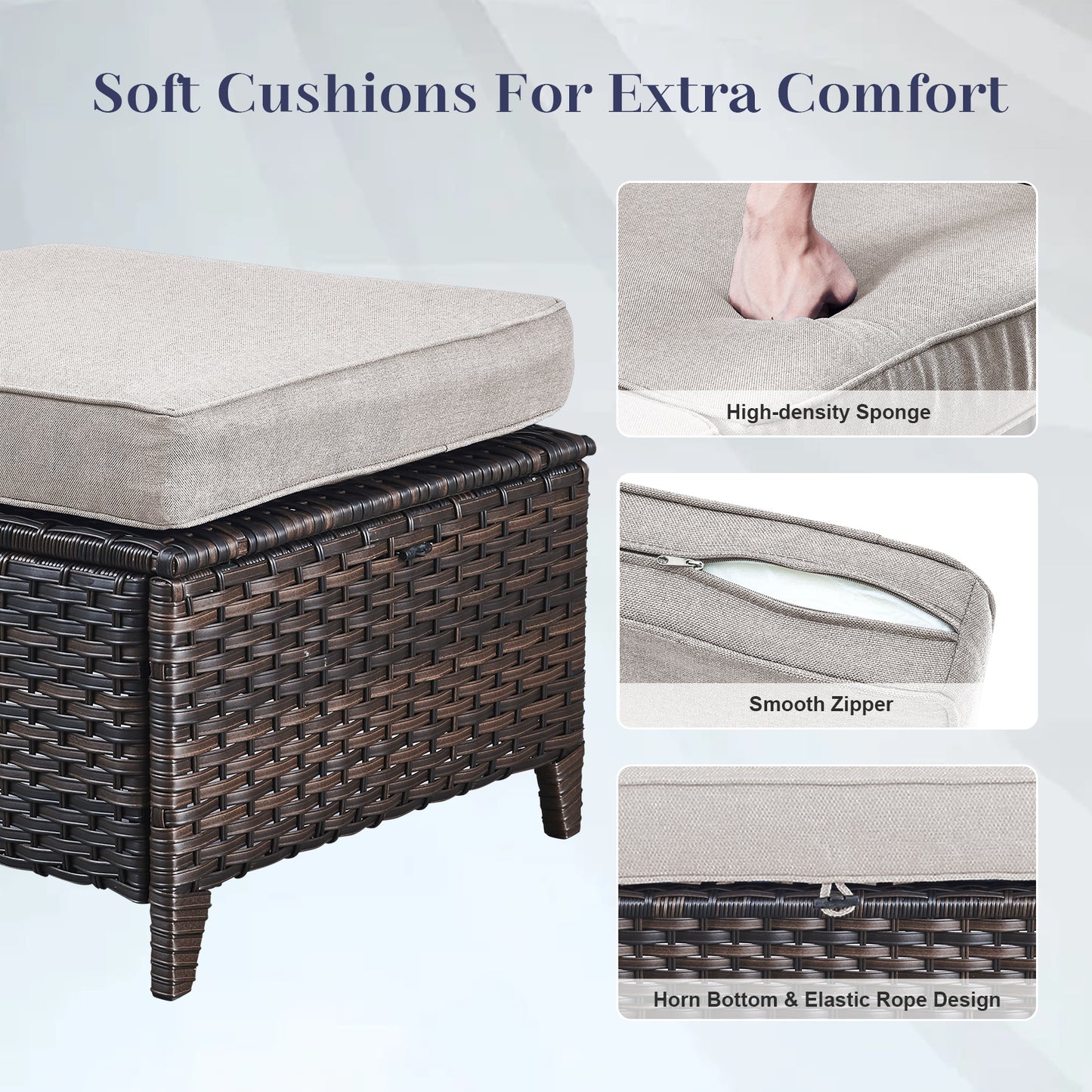 9PC Luxury Outdoor Wicker Sofa Set with Rocking Swivel Chairs, Ottomans & Coffee Table, Deep Seating with 5'' Cushions, T Series