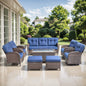 9PC Luxury Outdoor Wicker Sofa Set with Rocking Swivel Chairs, Ottomans & Coffee Table, Deep Seating with 5'' Cushions, T Series
