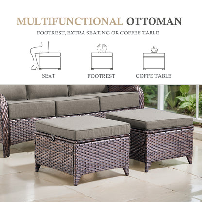 9PC Luxury Outdoor Wicker Sofa Set with Rocking Swivel Chairs, Ottomans & Coffee Table, Deep Seating with 5'' Cushions, T Series