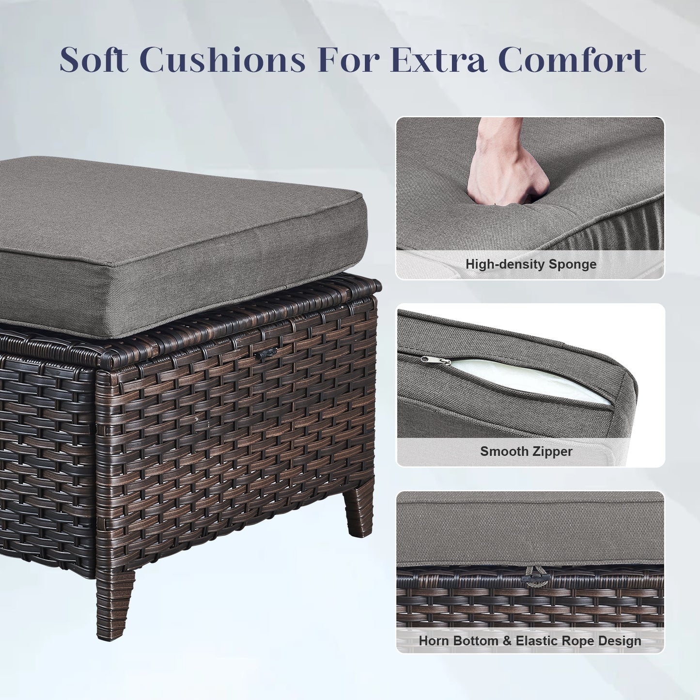 9PC Luxury Outdoor Wicker Sofa Set with Rocking Swivel Chairs, Ottomans & Coffee Table, Deep Seating with 5'' Cushions, T Series