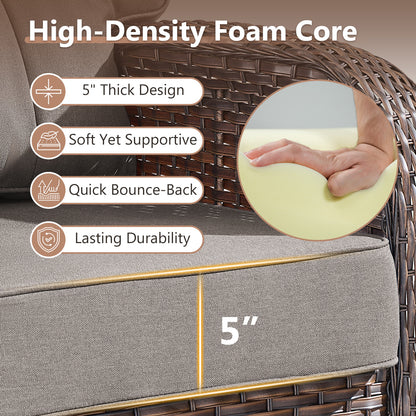 9PC Luxury Outdoor Wicker Sofa Set with Rocking Swivel Chairs, Ottomans & Coffee Table, Deep Seating with 5'' Cushions, T Series