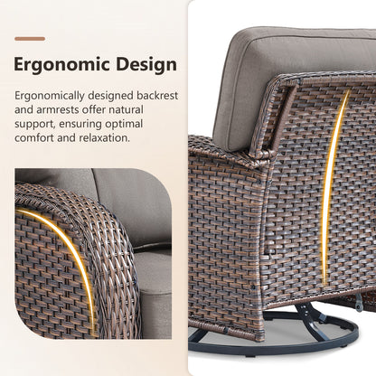 9PC Luxury Outdoor Wicker Sofa Set with Rocking Swivel Chairs, Ottomans & Coffee Table, Deep Seating with 5'' Cushions, T Series