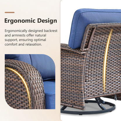 7-Piece Premium Patio Furniture Set with Rocking Swivel Chairs, Sofa, Large Coffee Table & 5'' Thick Cushions, T Series