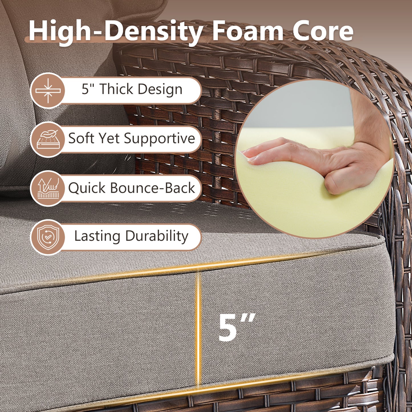 7-Piece Premium Patio Furniture Set with Rocking Swivel Chairs, Sofa, Large Coffee Table & 5'' Thick Cushions, T Series