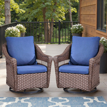 Save 50% - 2-Piece Swivel Patio Chairs with High Back, Wicker Outdoor Swivel Rocker & Glider Chairs with 4" Cushions, JL Series