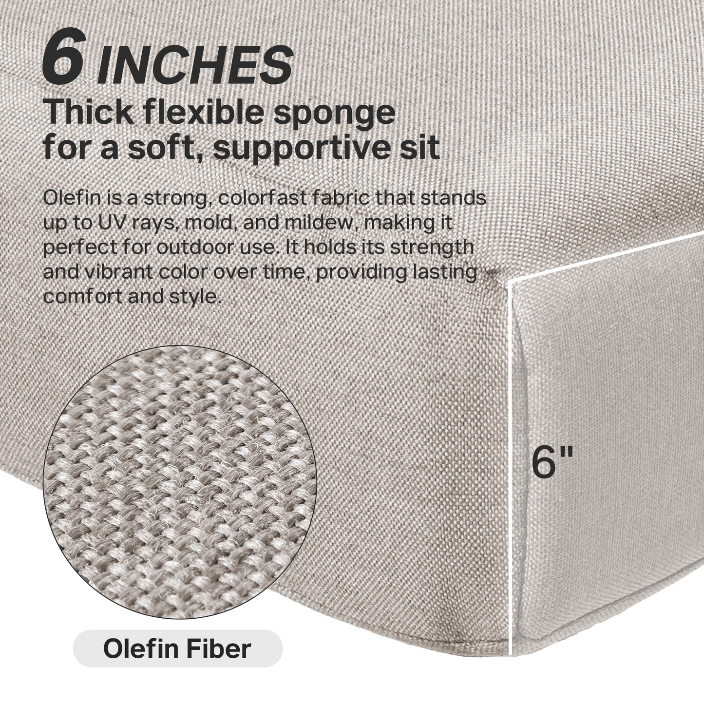 Luxury 6" Thick Outdoor Seat Cushion – 24"x24" Water-Resistant Patio Chair Cushion for Rattan & Sectional Seating