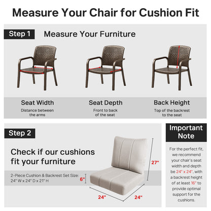 Luxury 6" Thick Outdoor Seat Cushion – 24"x24" Water-Resistant Patio Chair Cushion for Rattan & Sectional Seating