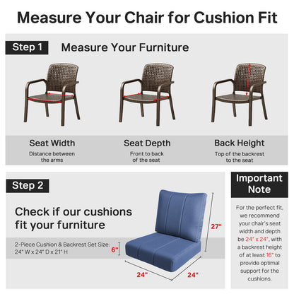 Luxury 6" Thick Outdoor Seat Cushion – 24"x24" Water-Resistant Patio Chair Cushion for Rattan & Sectional Seating