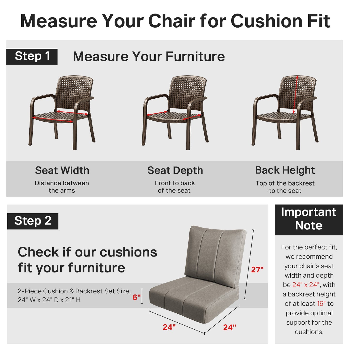 Luxury 6" Thick Outdoor Seat Cushion – 24"x24" Water-Resistant Patio Chair Cushion for Rattan & Sectional Seating