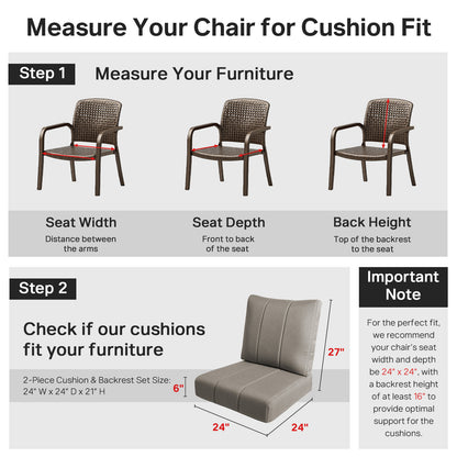 Luxury 6" Thick Outdoor Seat Cushion – 24"x24" Water-Resistant Patio Chair Cushion for Rattan & Sectional Seating