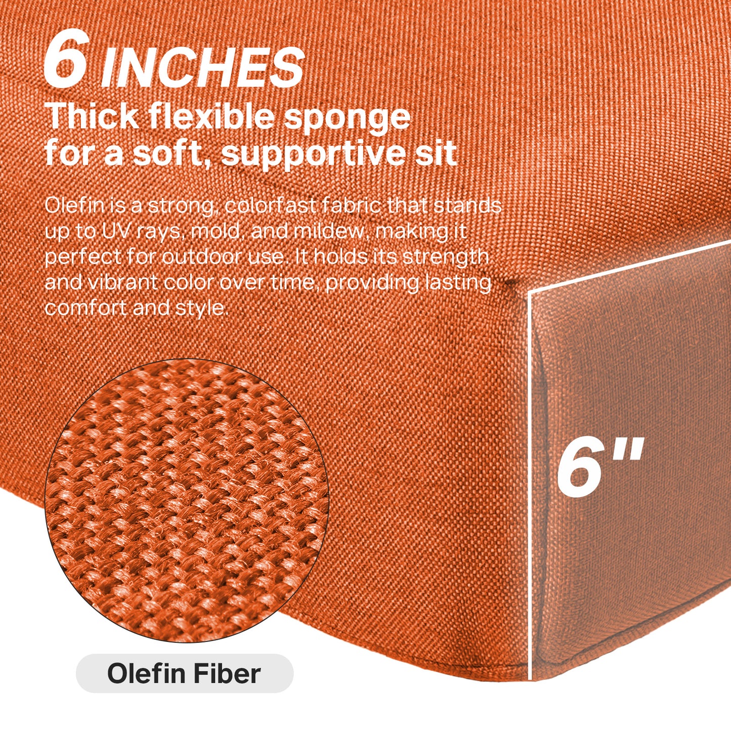 Luxury 6" Thick Outdoor Seat Cushion – 24"x24" Water-Resistant Patio Chair Cushion for Rattan & Sectional Seating