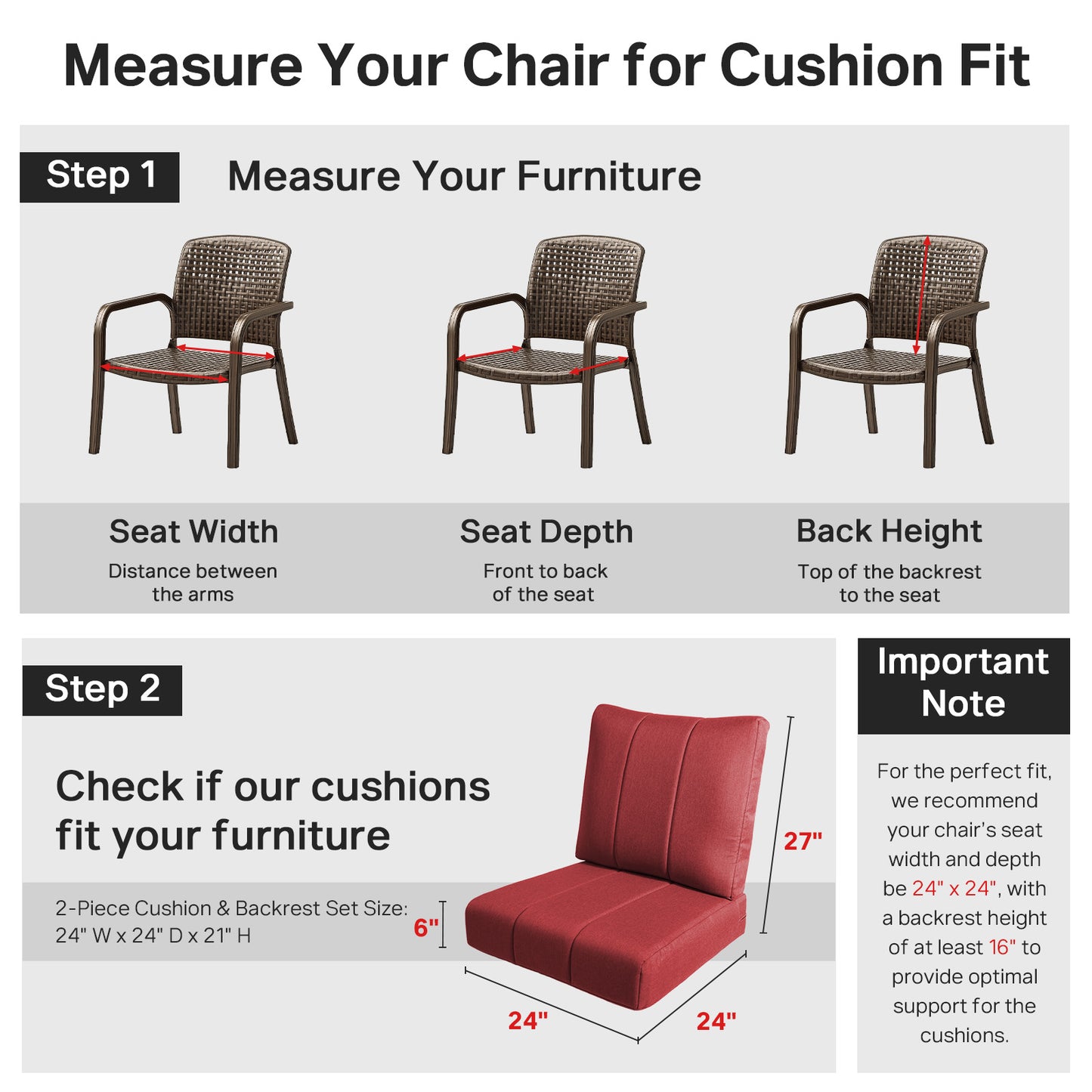 Luxury 6" Thick Outdoor Seat Cushion – 24"x24" Water-Resistant Patio Chair Cushion for Rattan & Sectional Seating