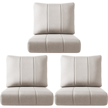 Set of three Belord luxury outdoor chair cushions, 24x24x6 inches, water-resistant patio cushions for outdoor seating and patio furniture.