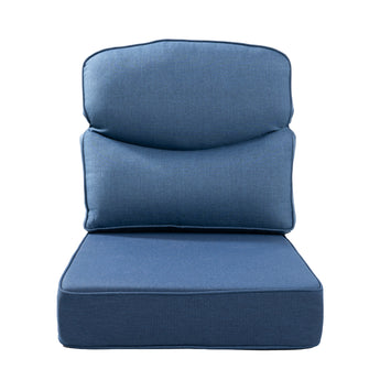 Belord patio deep seat cushion with 6-inch thickness, 24x24 inches, olefin fabric, removable cover in blue color.