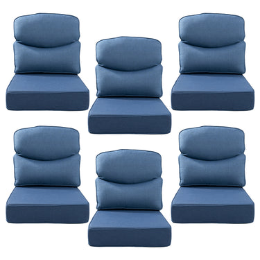 Belord patio deep seat cushions with 6-inch thickness, 24x24 inches, olefin fabric, removable cover in various colors.