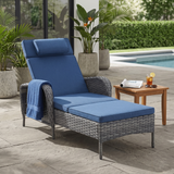Belord outdoor wicker chaise lounge in 5-position, with sturdy frame, part of patio conversation sets, ideal for relaxing outdoors.