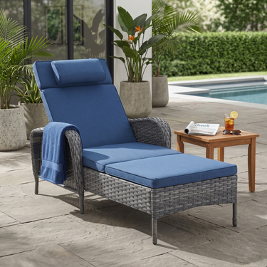 Belord outdoor wicker chaise lounge in 5-position, with sturdy frame, part of patio conversation sets, ideal for relaxing outdoors.