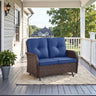 Belord outdoor wicker loveseat bench with two seats, featuring a stylish patio glider design and comfortable cushions.