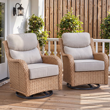 Belord 2-piece outdoor wicker swivel glider patio chairs from the NT Series, featuring woven wicker and cushioned seats.