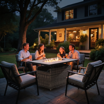 43" Wicker Fire Pit Table – Lift-Up Top, 50,000 BTU, ETL