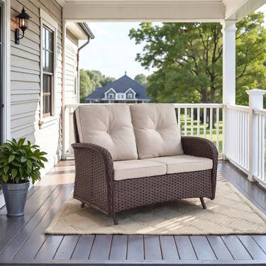 Belord outdoor wicker loveseat bench with two seats, perfect for patios and gardens, part of the NDS series.
