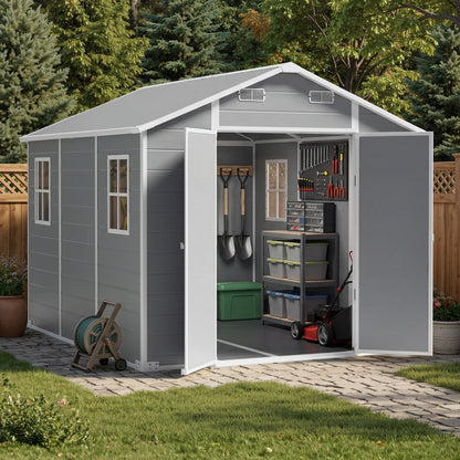 8x10 FT Outdoor Resin Storage Shed with Floor, Durable Plastic Garden Storage Shed for Patio, Backyard & Lawn