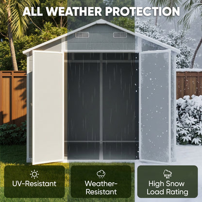 8x10 FT Outdoor Resin Storage Shed with Floor, Durable Plastic Garden Storage Shed for Patio, Backyard & Lawn