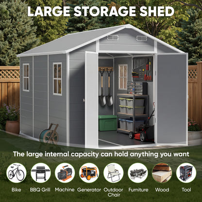 8x10 FT Outdoor Resin Storage Shed with Floor, Durable Plastic Garden Storage Shed for Patio, Backyard & Lawn