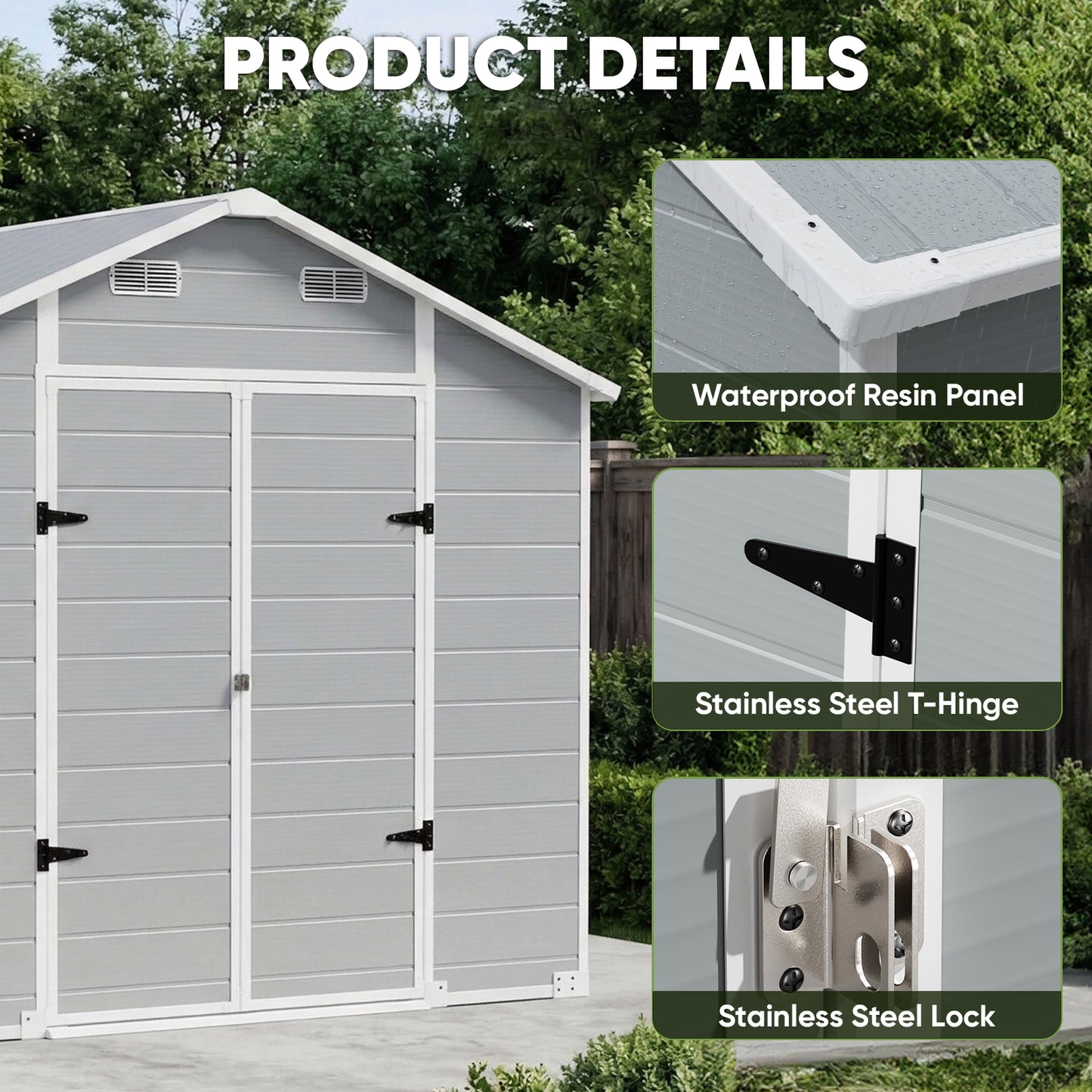 8x10 FT Outdoor Resin Storage Shed with Floor, Durable Plastic Garden Storage Shed for Patio, Backyard & Lawn