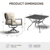 Grand Patio Set 5-Piece with 1 Black Square Iron Table and 4 Swivel Dining Chairs - Belord