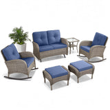 Patio Conversation Set 6-Piece with Glider Loveseat, Rocking Chairs, Side Table, and Ottoman, NDS Series - Belord