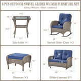 Patio Conversation Set 6-Piece with Glider Loveseat, Rocking Chairs, Side Table, and Ottoman, NDS Series - Belord