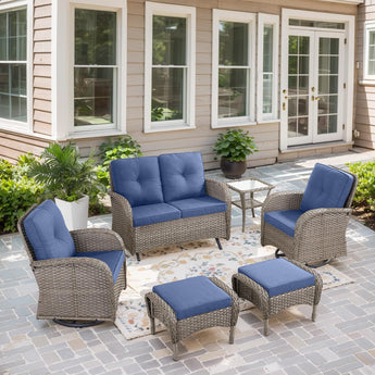 Patio Conversation Set 6-Piece with Glider Loveseat, Swivel Glider Chairs, Side Table, and Ottoman, NDS Series - Belord