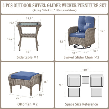 Swivel Glider Chairs Set with Side Table and Ottoman, NDS Series - Belord