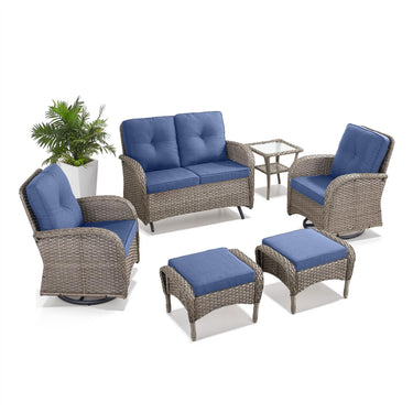 Patio Conversation Set 6-Piece with Glider Loveseat, Swivel Glider Chairs, Side Table, and Ottoman, NDS Series - Belord