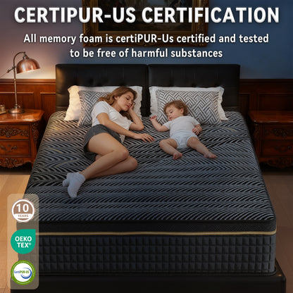 12 Inch Hybrid Mattress in Twin, Full, Queen, King - Medium Firm Support with Memory Foam and Springs