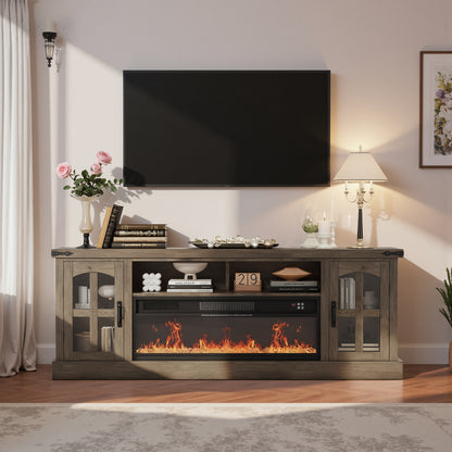 Save 50% - Belord 70.9-Inch Electric Fireplace TV Stand for TVs up to 80 Inches, Wooden Media Console with 1500W 38.2-Inch Fireplace