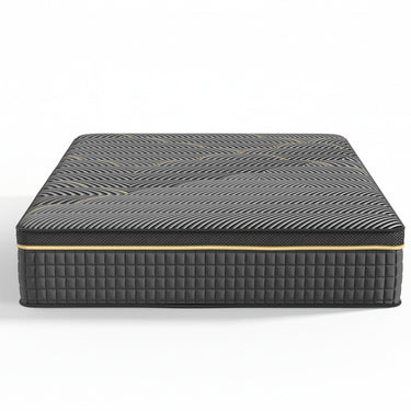 Gray Belord 12-inch hybrid mattress with memory foam and springs, available in twin, full, queen, and king sizes with medium firm support.