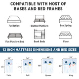 12 Inch Hybrid Mattress in Twin, Full, Queen, King - Medium Firm Support with Memory Foam and Springs - Belord