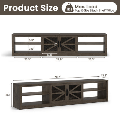 Save 50% - 79" Farmhouse TV Stand for Large Screens in Grey Oak with Ambient LED Lighting