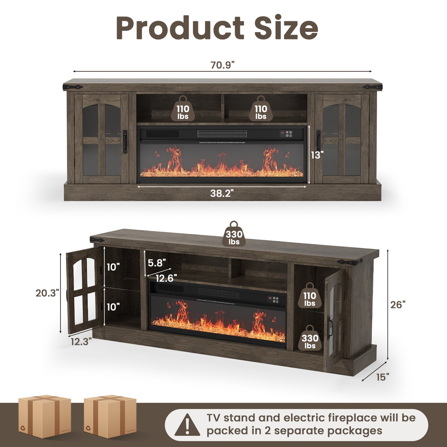 Save 50% - Belord 70.9-Inch Electric Fireplace TV Stand for TVs up to 80 Inches, Wooden Media Console with 1500W 38.2-Inch Fireplace