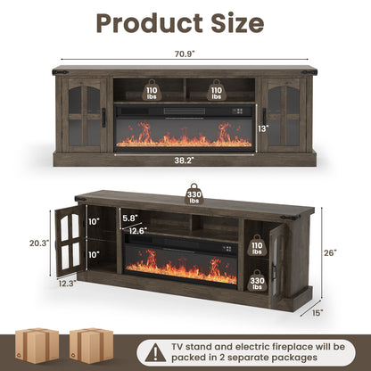 Save 50% - Belord 70.9-Inch Electric Fireplace TV Stand for TVs up to 80 Inches, Wooden Media Console with 1500W 38.2-Inch Fireplace