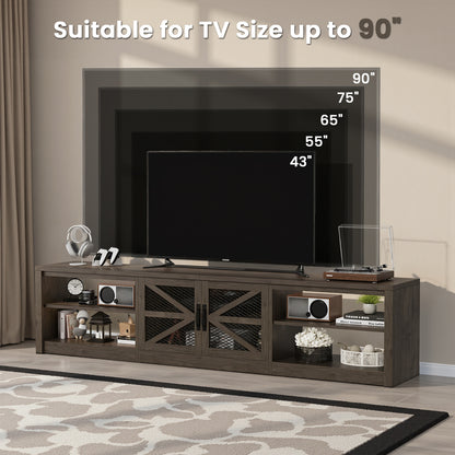 Save 50% - 79" Farmhouse TV Stand for Large Screens in Grey Oak with Ambient LED Lighting