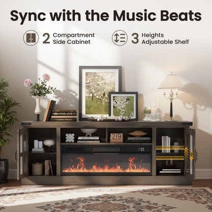 Save 50% - Belord 70.9-Inch Electric Fireplace TV Stand for TVs up to 80 Inches, Wooden Media Console with 1500W 38.2-Inch Fireplace